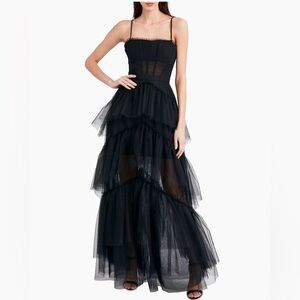 BCBG Tiered Ruffle Tulle Evening Gown
